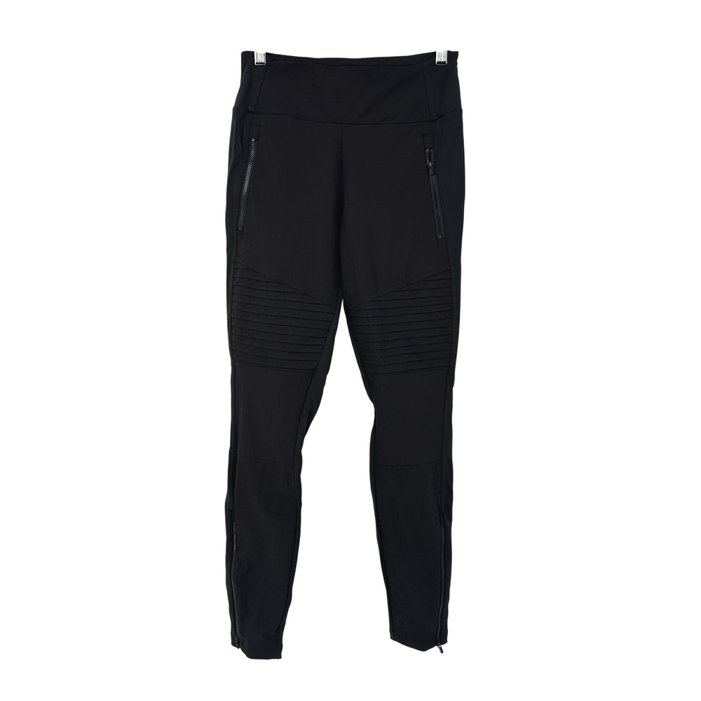 Athleta Headlands Hybrid Moto Tights Athletic Leggings Black‎ Zippers Size 8